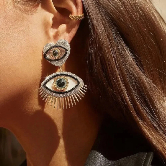 Anthropologie Heart Eyes Crystal Lucky Earrings - Picture 1 of 3